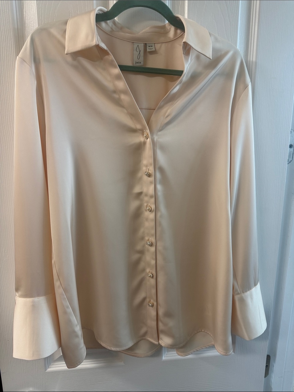 Joie Cream Satin Button-Front Blouse